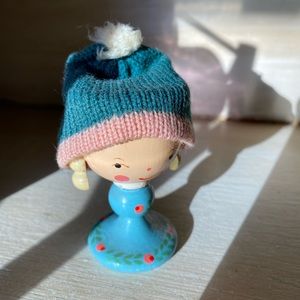 Anthropomorphic Wooden Egg Cup Holder Girl